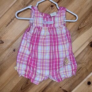 Classic Pooh Pink Plaid Girls Sleeveless Romper Bodysuit Sz 3‎ Months